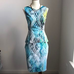 Elle Tahari Snakeskin Peplum Dress Size 0